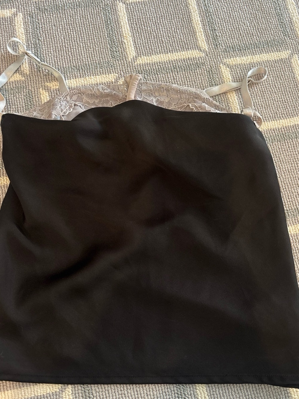 Lace-Trim Satin Camisole Tank Top - Black & Light Taupe